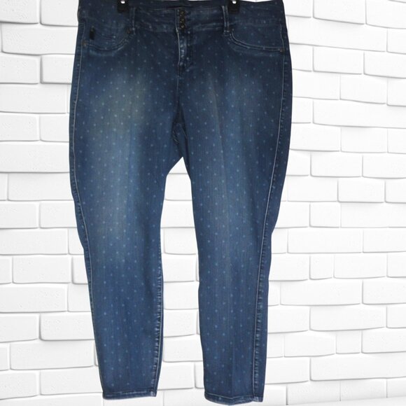 Torrid (Size 22) Plus Size Blue Polka Dot Denim Skinny Ankle Jeans - Picture 2 of 3